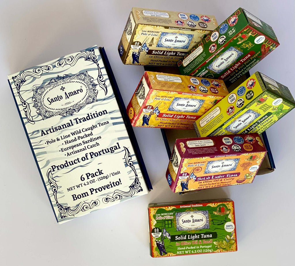 Santo Amaro Pole and Line Tuna Fillets Variety Pack Portuguese Canned Tuna Olive Oil 6 Flavors Best Canned Tuna Portugal