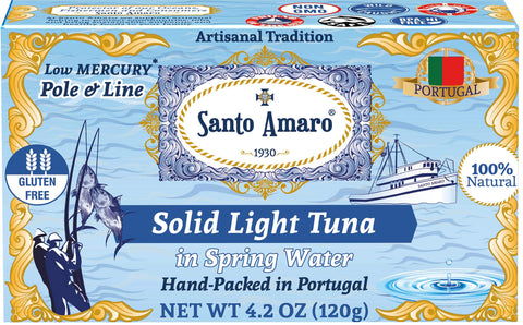 Santo Amaro Pole & Line Solid Light Tuna Spring Water Portuguese Canned Tuna in Water World's Best Canned Tuna Fish Portugal