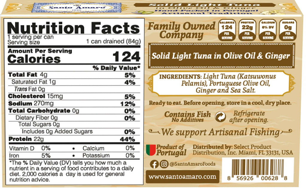Santo Amaro Pole and Line Tuna Fillets Olive Oil Ginger Portuguese Canned Tuna World's Best Tuna Fish Portugal