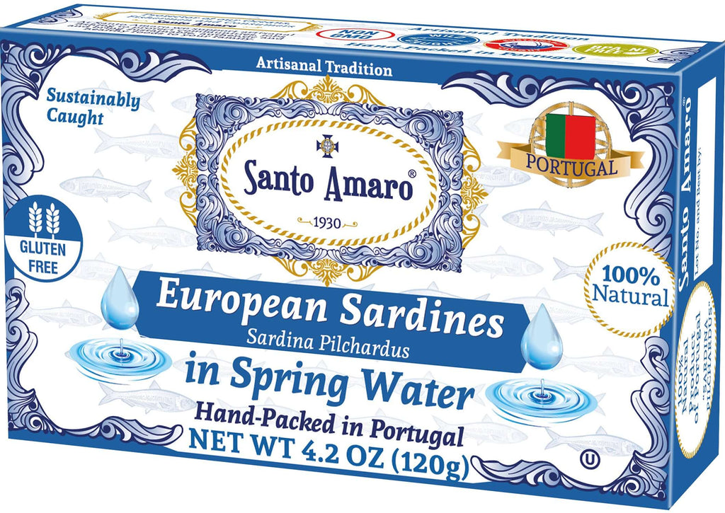 Santo Amaro Canned Sardines in Water Portuguese Sardines Spring Water Best Canned Sardines Wild Caught Sustainable Portugal