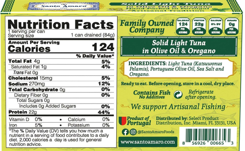 Santo Amaro Pole and Line Tuna Fillets Olive Oil Oregano Portuguese Canned Tuna World's Best Tuna Fish Portugal