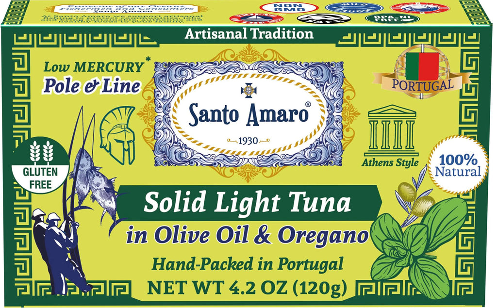 Santo Amaro Pole and Line Tuna Fillets Olive Oil Oregano Portuguese Canned Tuna World's Best Tuna Fish Portugal