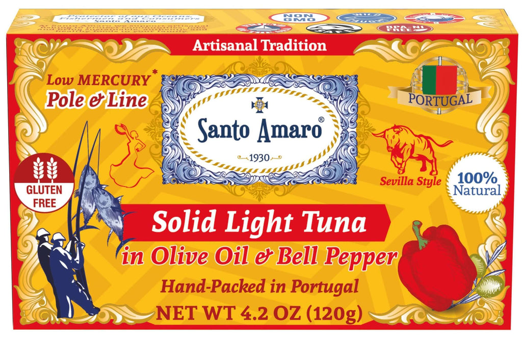 Santo Amaro Pole and Line Tuna Fillets Olive Oil Red Bell Pepper Portuguese Canned Tuna World's Best Tuna Fish Portugal
