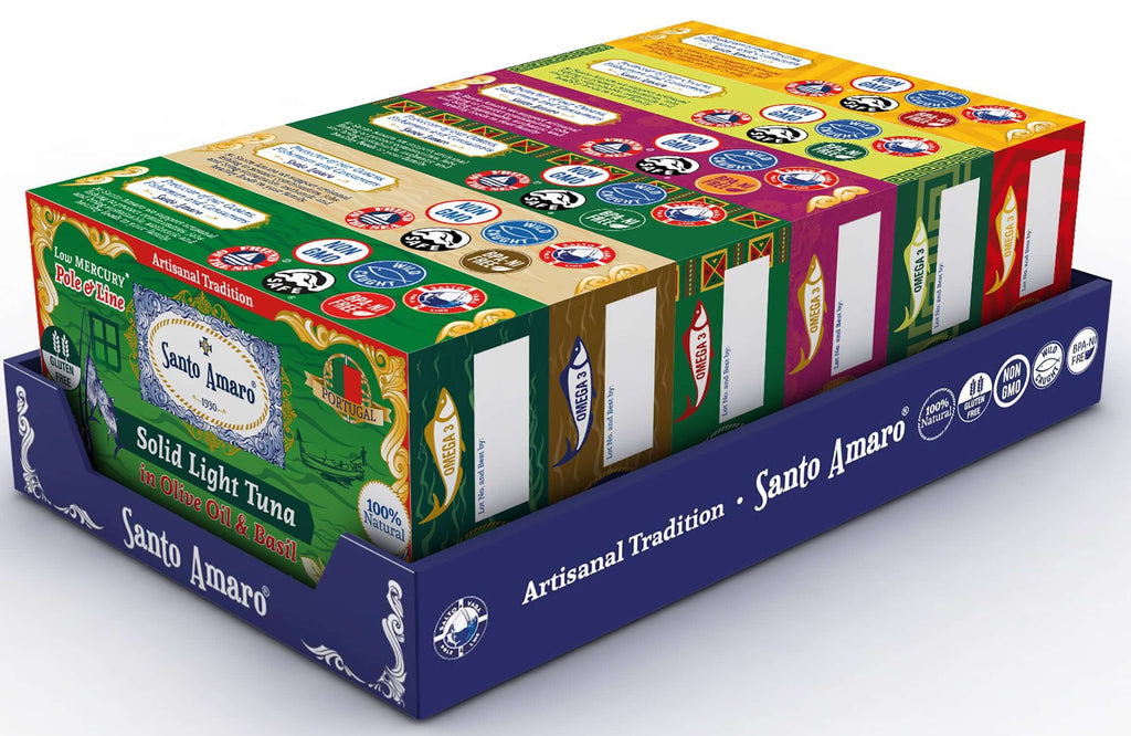 Santo Amaro Pole and Line Tuna Fillets Variety Pack Portuguese Canned Tuna Olive Oil 6 Flavors Best Canned Tuna Portugal