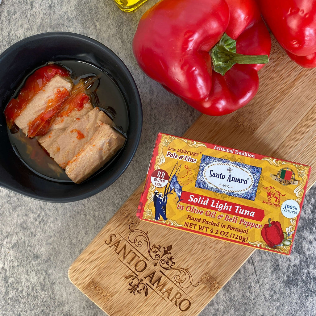 Santo Amaro Pole and Line Tuna Fillets Olive Oil Red Bell Pepper Portuguese Canned Tuna World's Best Tuna Fish Portugal