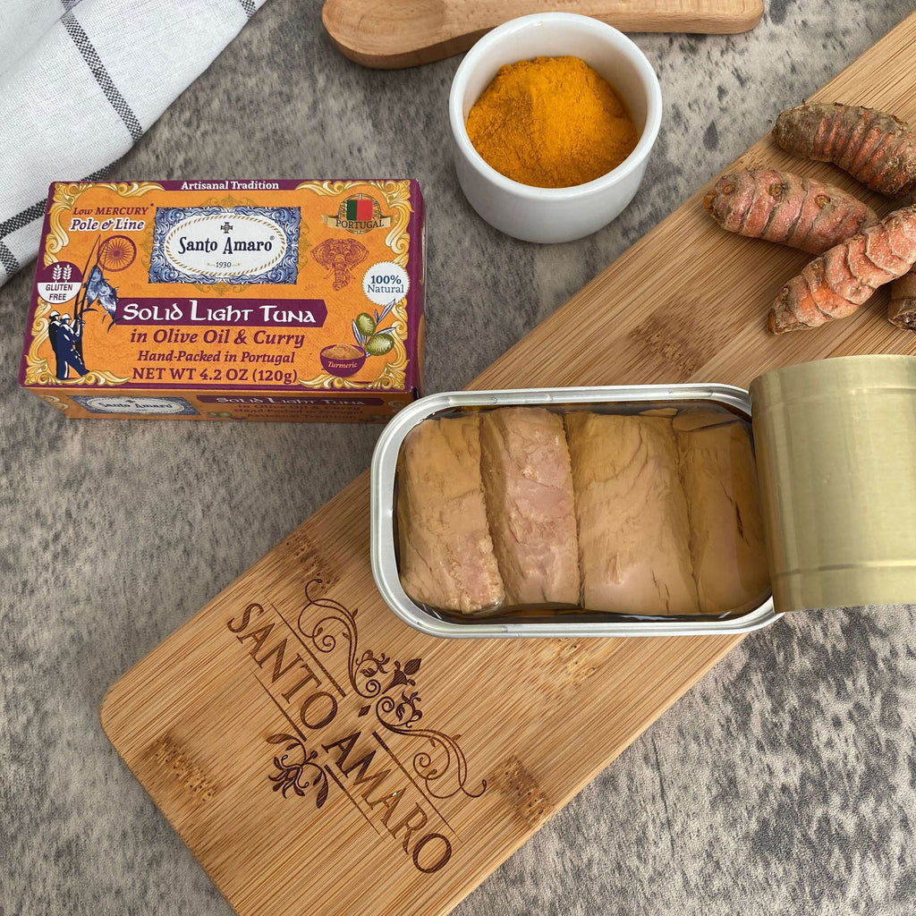 Santo Amaro Pole and Line Tuna Fillets Olive Oil Turmeric Curry Portuguese Canned Tuna World's Best Tuna Fish Portugal