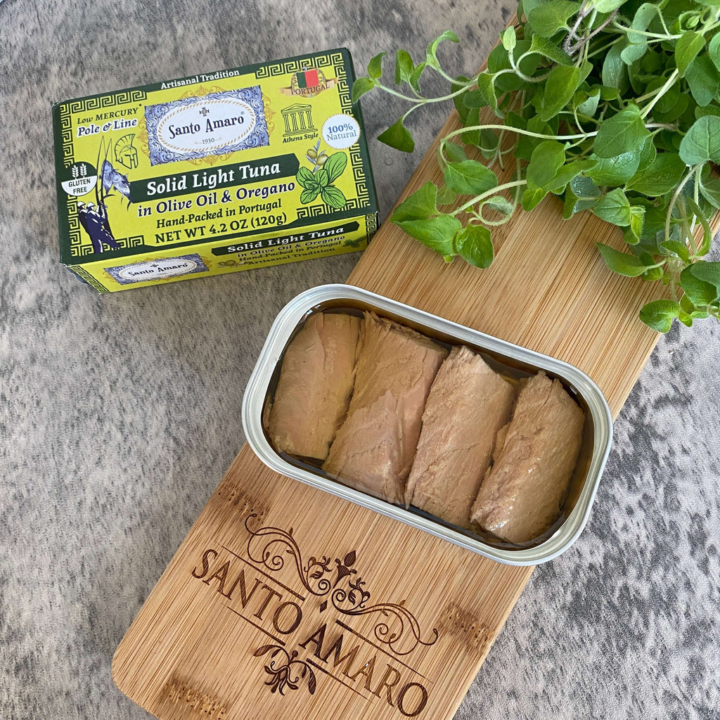 Santo Amaro Pole and Line Tuna Fillets Olive Oil Oregano Portuguese Canned Tuna World's Best Tuna Fish Portugal