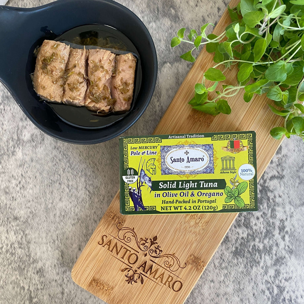Santo Amaro Pole and Line Tuna Fillets Olive Oil Oregano Portuguese Canned Tuna World's Best Tuna Fish Portugal