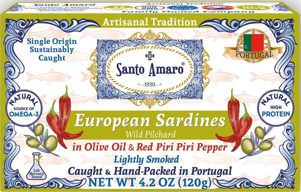 Wild Sardines in Virgin Olive Oil & Piri Piri Pepper Lightly Smoked - HOT AND SPICY! from PORTUGAL