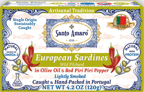 Wild Sardines in Virgin Olive Oil & Piri Piri Pepper Lightly Smoked - HOT AND SPICY! from PORTUGAL