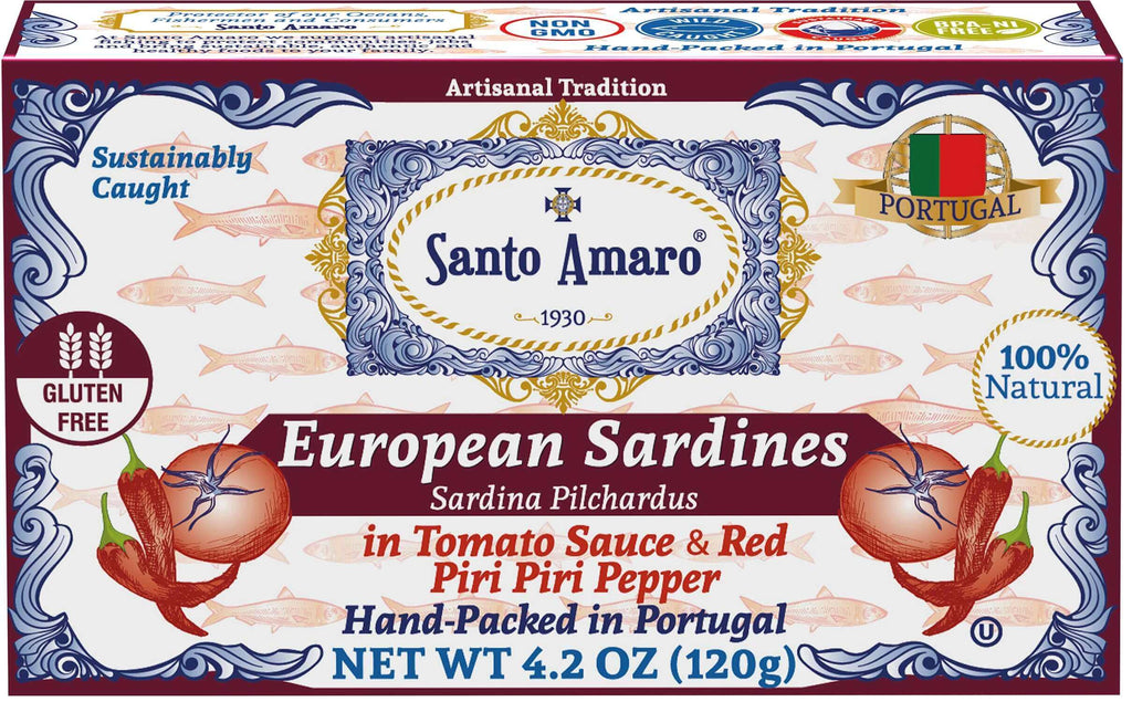 Santo Amaro Canned Sardines in Tomato Sauce Spicy Portuguese Sardines Best Canned Sardines Wild Caught Sustainable Portugal