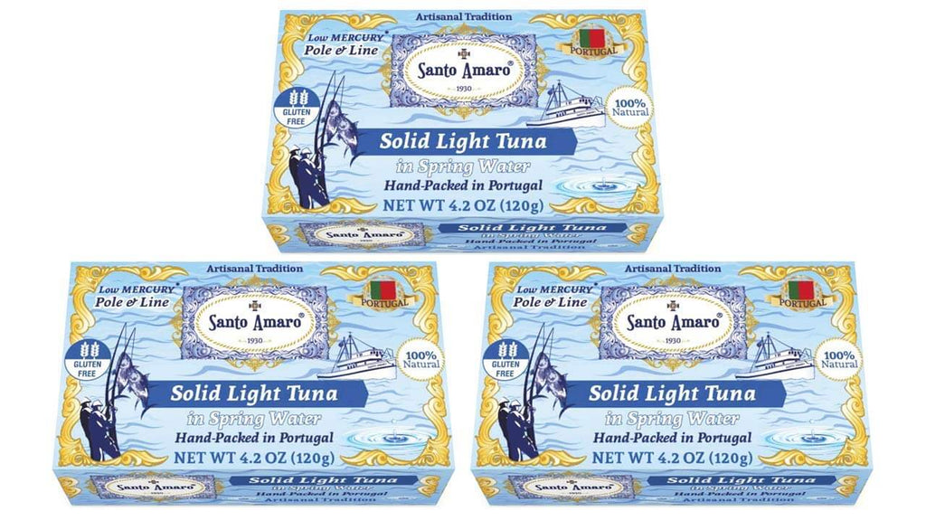 Santo Amaro Pole & Line Solid Light Tuna Spring Water Portuguese Canned Tuna in Water World's Best Canned Tuna Fish Portugal