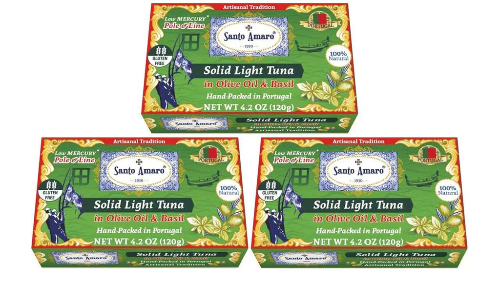 Santo Amaro Pole and Line Tuna Fillets Olive Oil Basil Portuguese Canned Tuna World's Best Tuna Fish Portugal