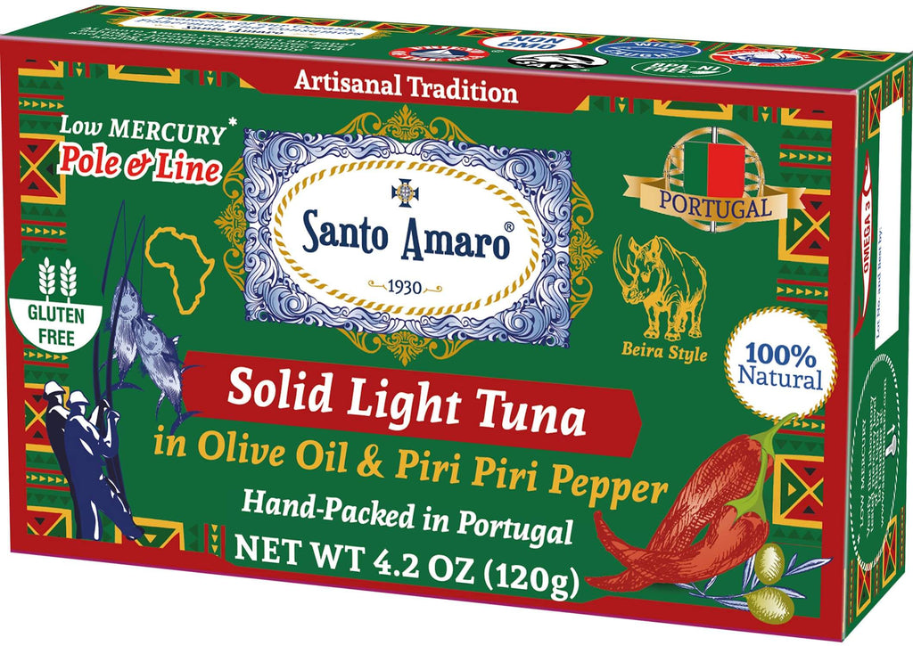 Santo Amaro Pole & Line Tuna Fillets Olive Oil Piri Piri - Peri Peri Portuguese Canned Tuna World's Best Tuna Fish Portugal