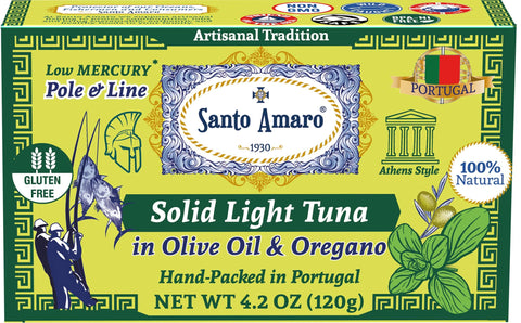 Santo Amaro Pole and Line Tuna Fillets Olive Oil Oregano Portuguese Canned Tuna World's Best Tuna Fish Portugal