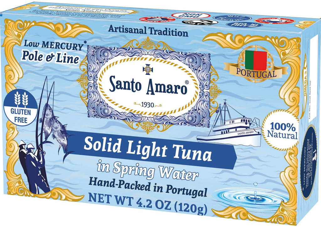 Santo Amaro Pole & Line Solid Light Tuna Spring Water Portuguese Canned Tuna in Water World's Best Canned Tuna Fish Portugal