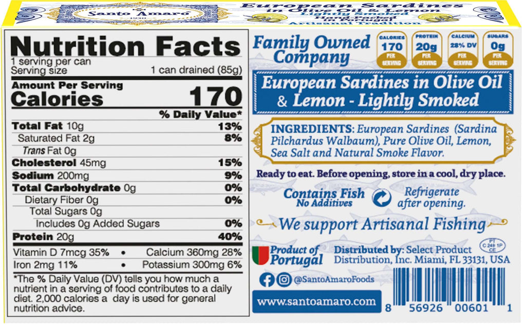 Santo Amaro Canned Sardines in Olive Oil Lemon Lightly Smoked Portuguese Sardines Best Canned Sardines Wild Caught Portugal