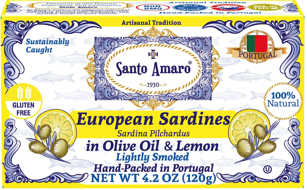 Santo Amaro Canned Sardines in Olive Oil Lemon Lightly Smoked Portuguese Sardines Best Canned Sardines Wild Caught Portugal