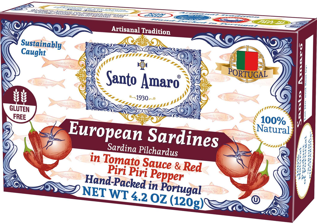 Santo Amaro Canned Sardines in Tomato Sauce Spicy Portuguese Sardines Best Canned Sardines Wild Caught Sustainable Portugal
