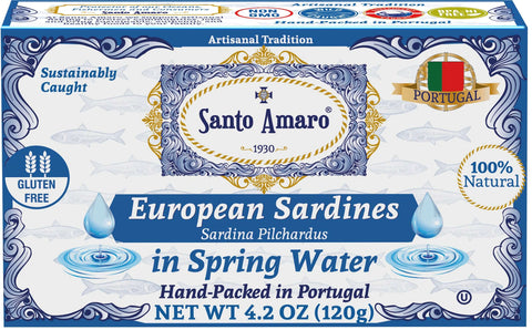 Santo Amaro Canned Sardines in Water Portuguese Sardines Spring Water Best Canned Sardines Wild Caught Sustainable Portugal