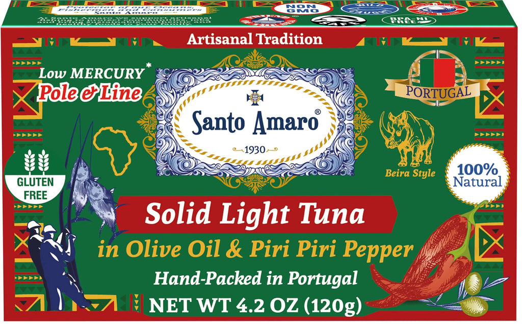 Santo Amaro Pole & Line Tuna Fillets Olive Oil Piri Piri - Peri Peri Portuguese Canned Tuna World's Best Tuna Fish Portugal