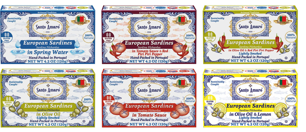 Santo Amaro Canned Sardines Variety Pack Portuguese Sardines 6 Flavors Best Canned Sardines Wild Caught Sustainable Portugal